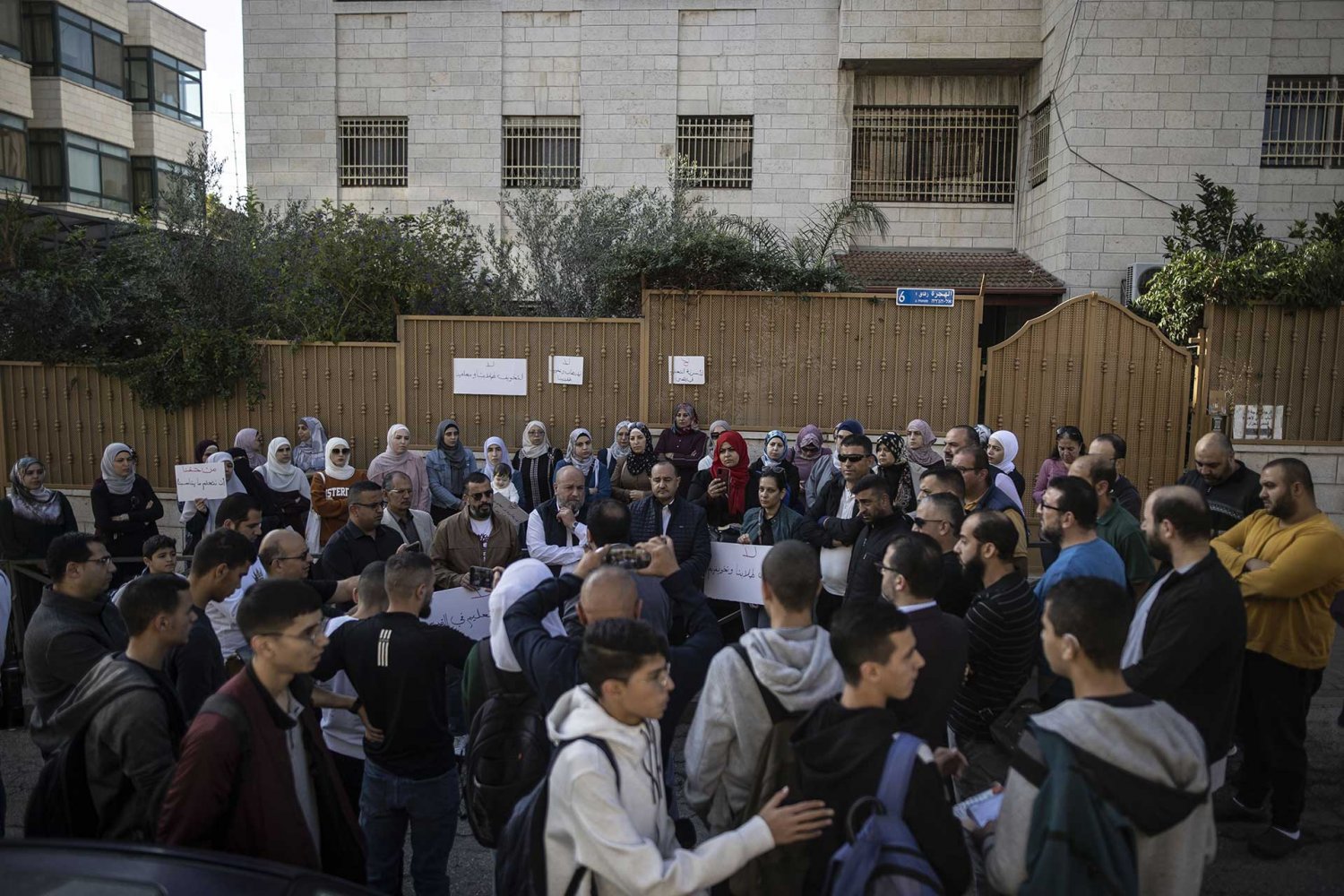 Palestinian students and parents of al-Iman School protest the Israeli-imposed curriculum in East Jerusalem, October 27, 2022.