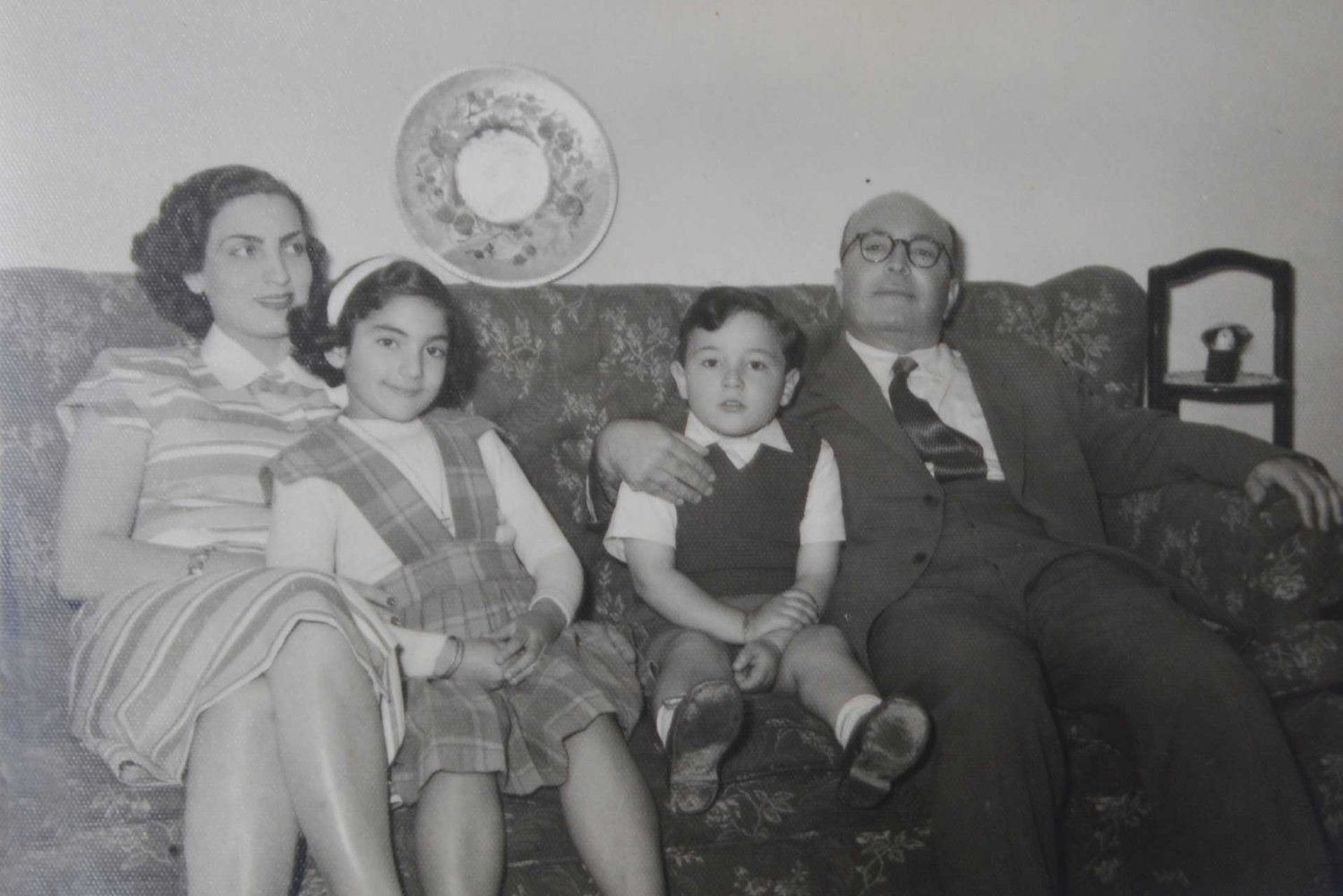 Palestinian Jerusalemite artist Nahil Bishara with husband, Assad Bishara, and children