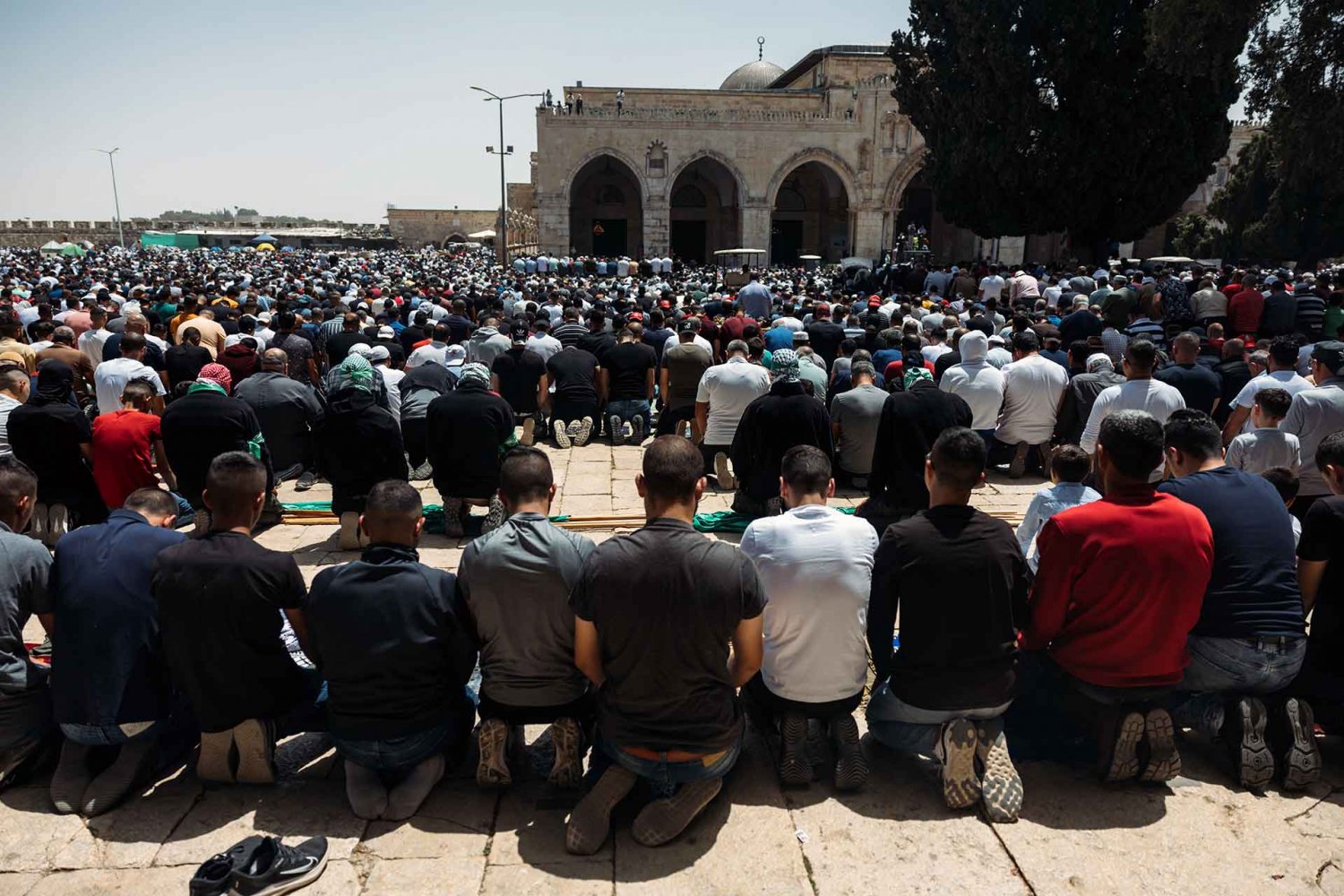 Muslim men pray in the Haram al-Sharif area during Ramadan, April 2022.
