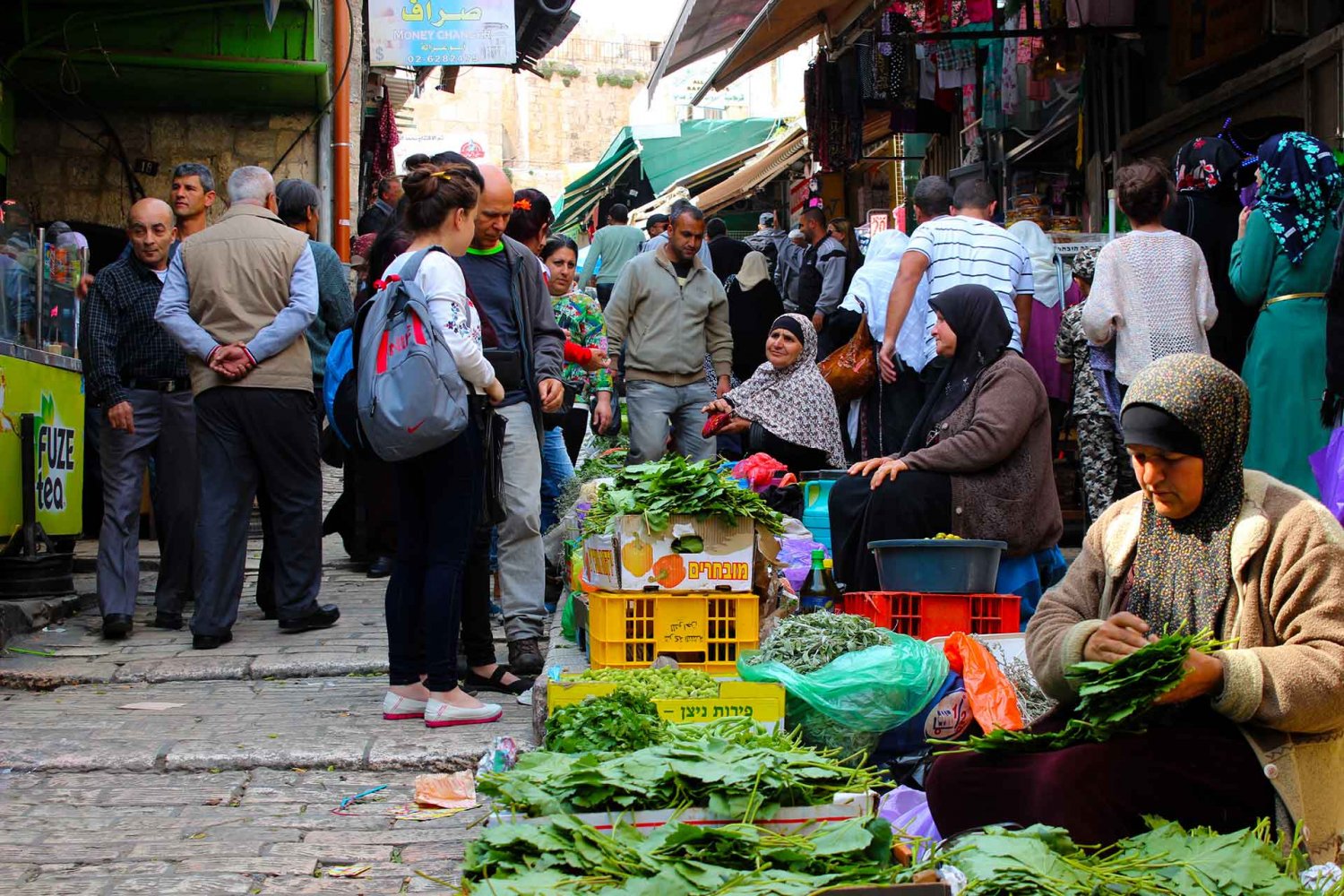 Palestinian villagers sell spring produce near Damascus Gate in Jerusalem’s Old City