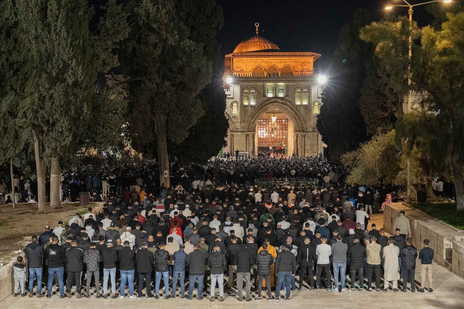 Evening prayers at the al-Aqsa Mosque in Jerusalem’s Old City