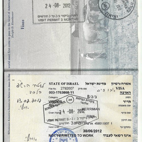 Sample passport stamps limiting foreign passport-holders’ movement in West Bank