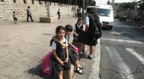 Palestinian schoolgirls on a Jerusalem street, September 5, 2011