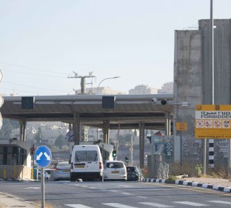 The Separation Wall at Hizma checkpoint, where Israeli yellow-plated cars enter Jerusalem, 2021