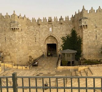 The plaza and steps of Damascus Gate were deserted on October 18, 2023, during Israel’s war on Gaza.
