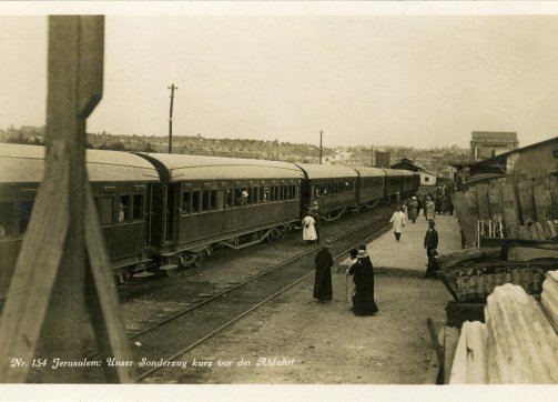 A train passes the Jerusalem Railway Station, 1930s