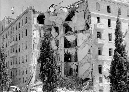 The King David Hotel in Jerusalem's New City after it was bombed by the Irgun, July 22, 1946