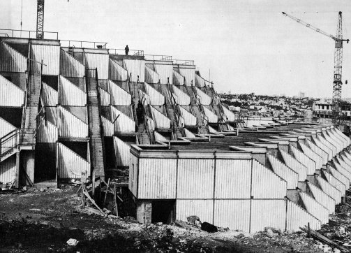 Early construction of the first 250 apartments of Gilo settlement, 1975