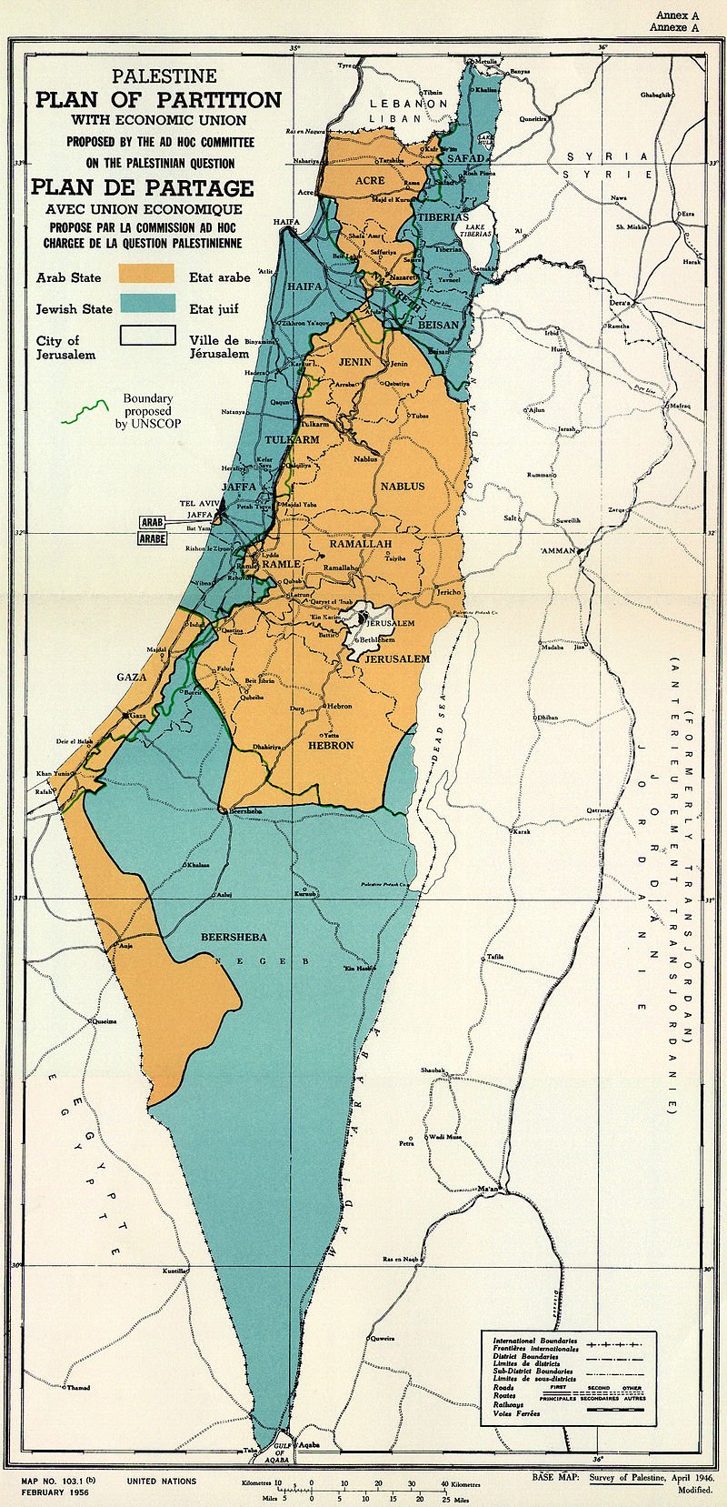 Map of UN Partition Plan for Palestine, adopted November 29, 1947