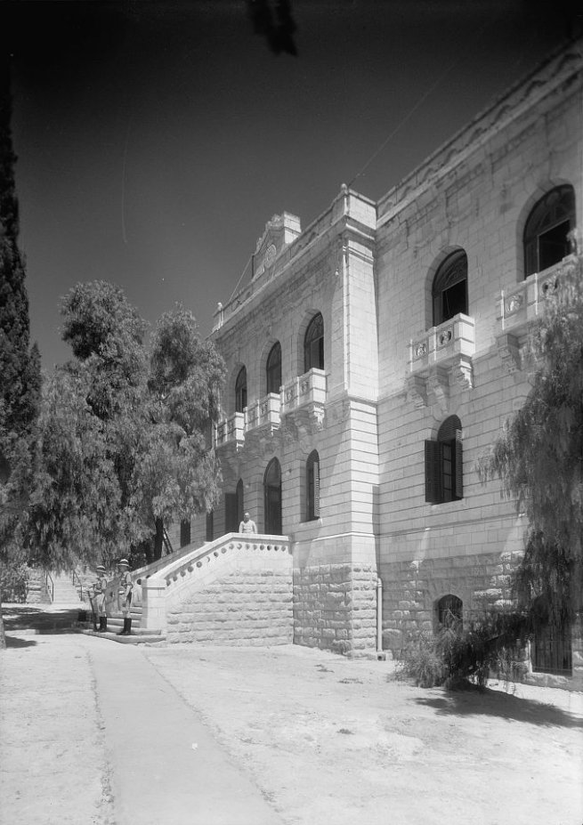 The main entrance of the new broadcasting studios for the Palestine Broadcasting Service on Queen Milisande’s Way, Jerusalem, 1934