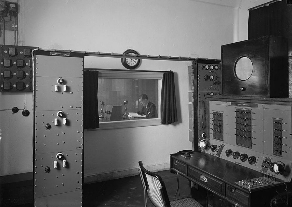 Radio studio control room for the Palestine Broadcasting Service, 1934