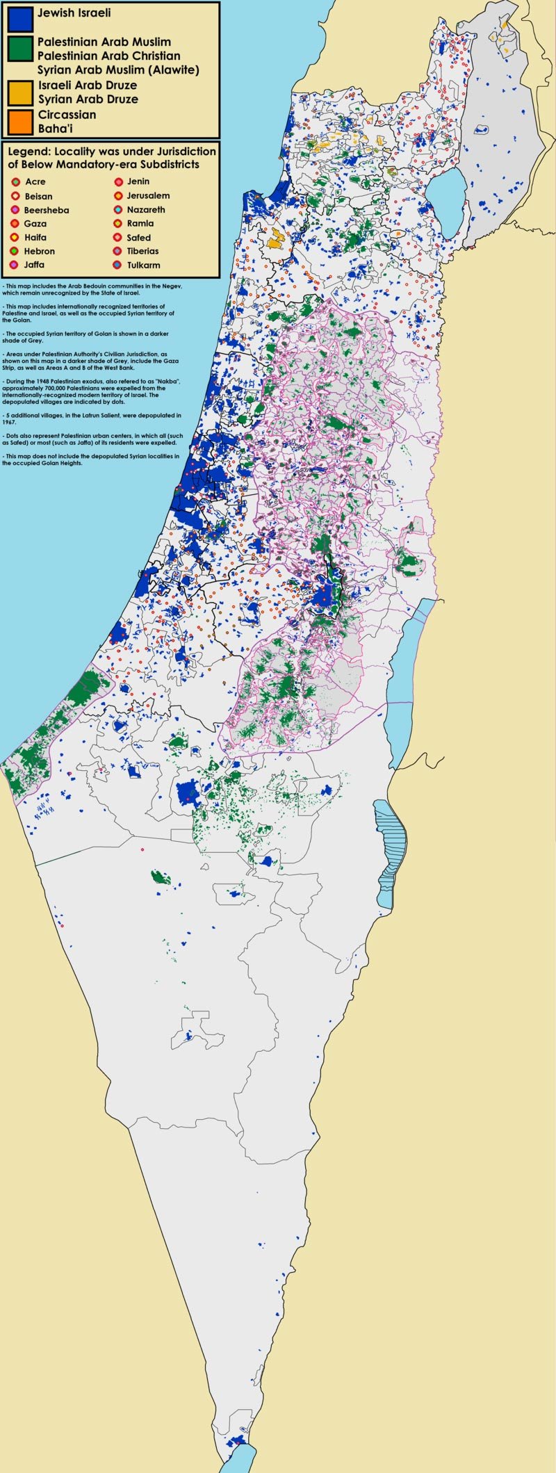 Map of the Palestinian towns and villages depopulated throughout 1948 with modern divisions