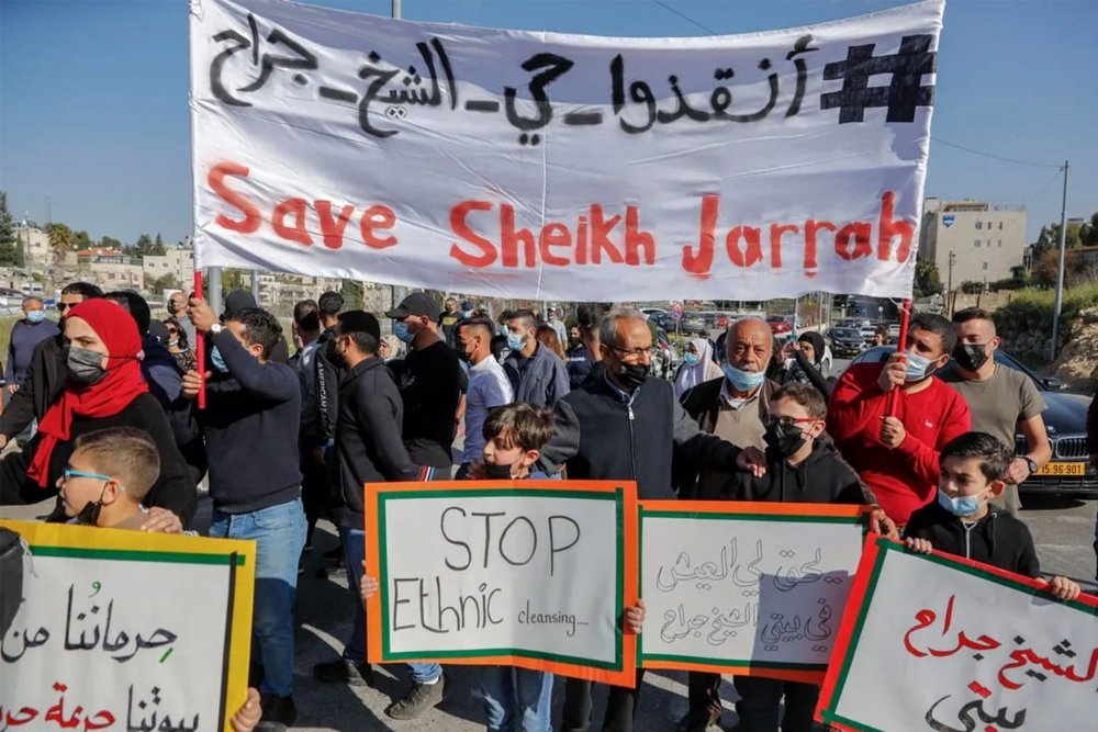 A demonstration in Jerusalem's Sheikh Jarrah, March 19, 2021