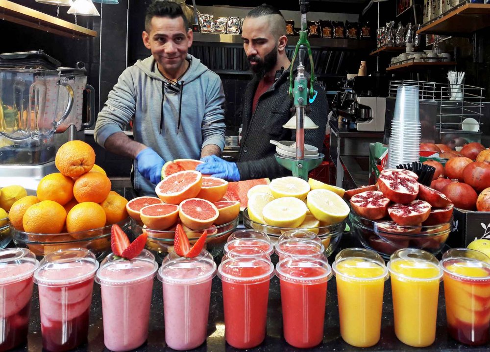 A juice stand selling fresh-squeezed pomegranate juice in the Old City of Jerusalem