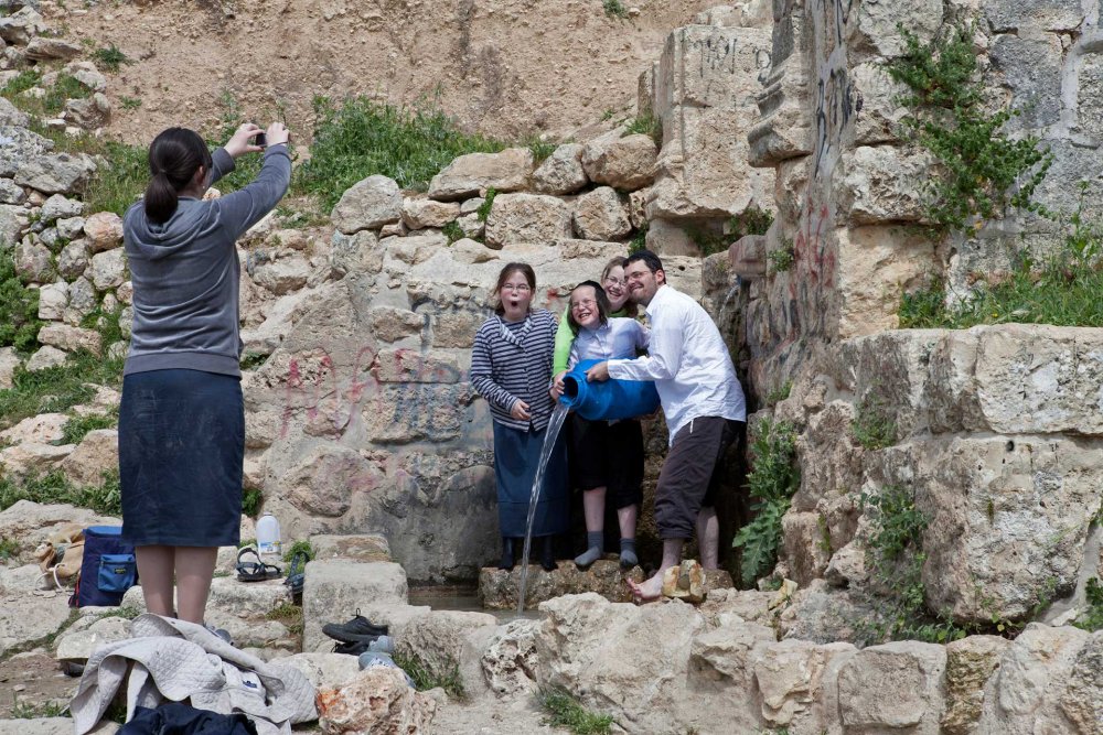 Israelis engaging in recreational activities at a spring on the lands of al-Walaja village that were confiscated in 1948
