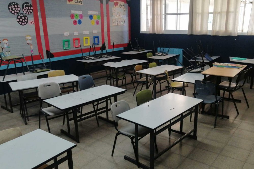 An East Jerusalem classroom stands empty during a general strike observed by all schools on September 19, 2022.