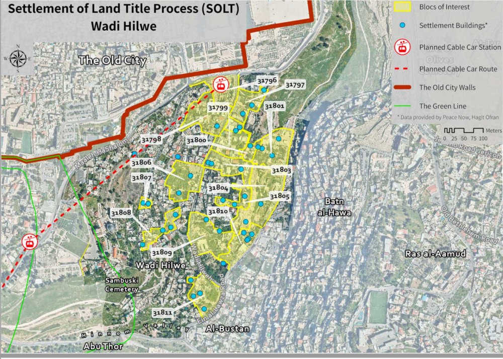 A map of Israel’s land settlement and registration in Wadi Hilweh, Silwan, East Jerusalem