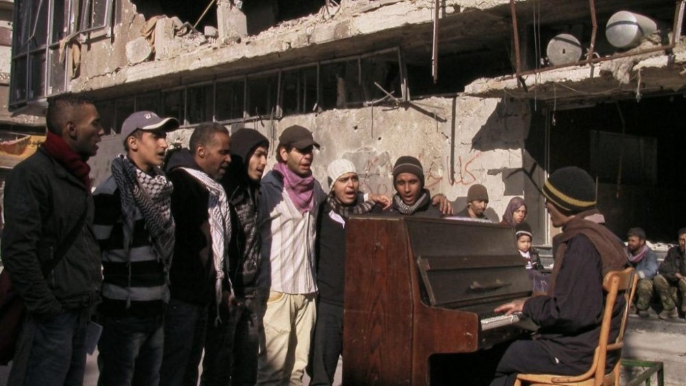 A screenshot from the film Little Palestine: Diary of a Siege