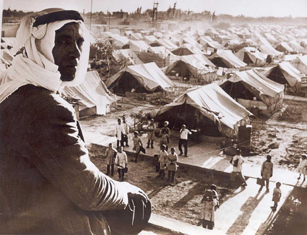 A Palestinian refugee looking over the Jaramana refugee camp, established near Damascus in 1948 following the war.