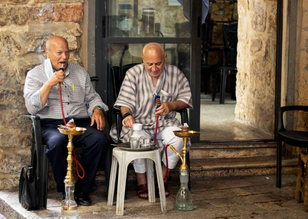 Men smoking nargileh in the Old City of Jerusalem
