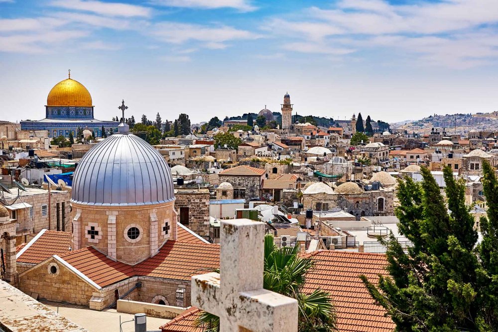 A rooftop view of Jerusalem's Old City and holy places