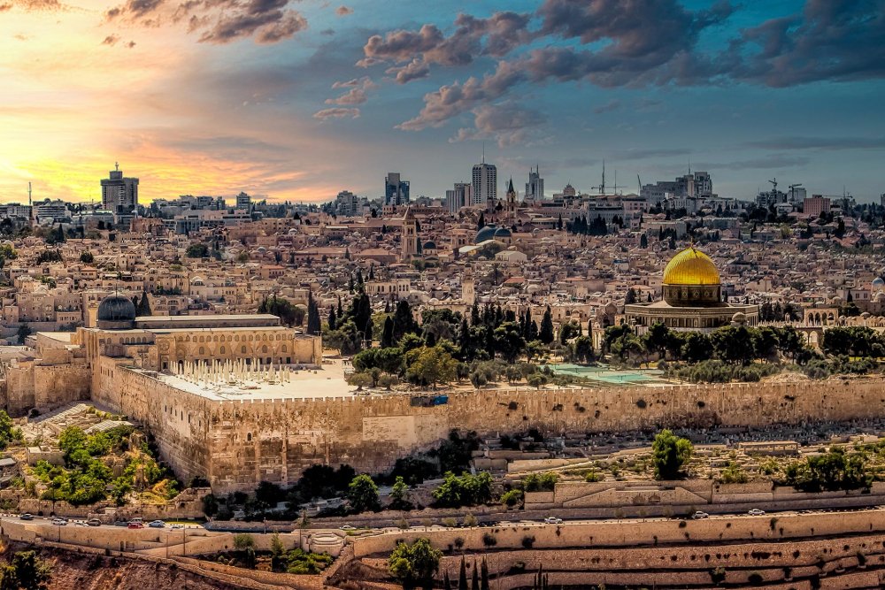 View of al-Aqsa Mosque and rock of the Dome of the Rock in the Old City of Jerusalem