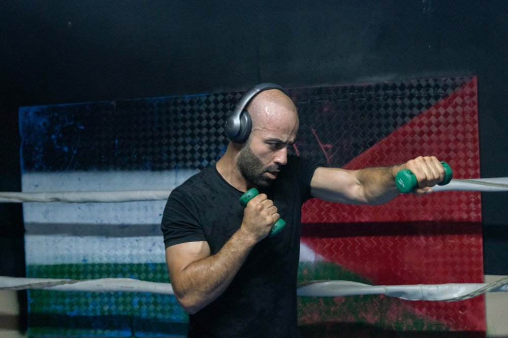 Saleh Dirbas, Palestinian champion of Muay Thai, in training at al-‘Isawiyya club in East Jerusalem, August 2023