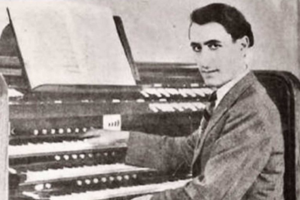 Jerusalemite Palestinian composer Salvador ‘Arnita with the organ