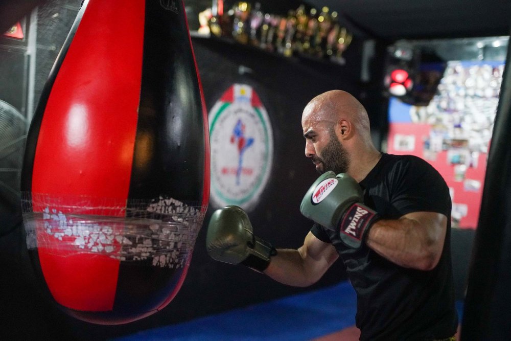 Saleh Dirbas, Palestinian champion of Muay Thai, in training at al-‘Isawiyya club in East Jerusalem, August 2023