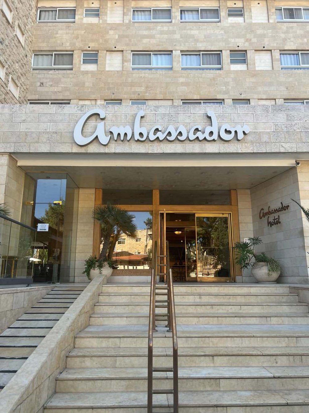 The entrance to the Ambassador Hotel in East Jerusalem
