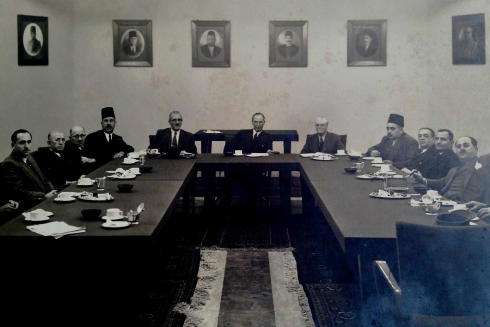 Board meeting of the Arab Bank, with ‘Abd al-Hamid Shuman at the center