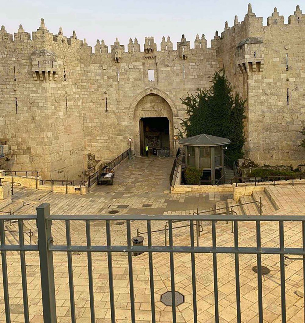The plaza in front of the Damascus Gate to the Old City of Jerusalem stands completely empty and deserted during Israel’s war on Gaza, October 18, 2023.