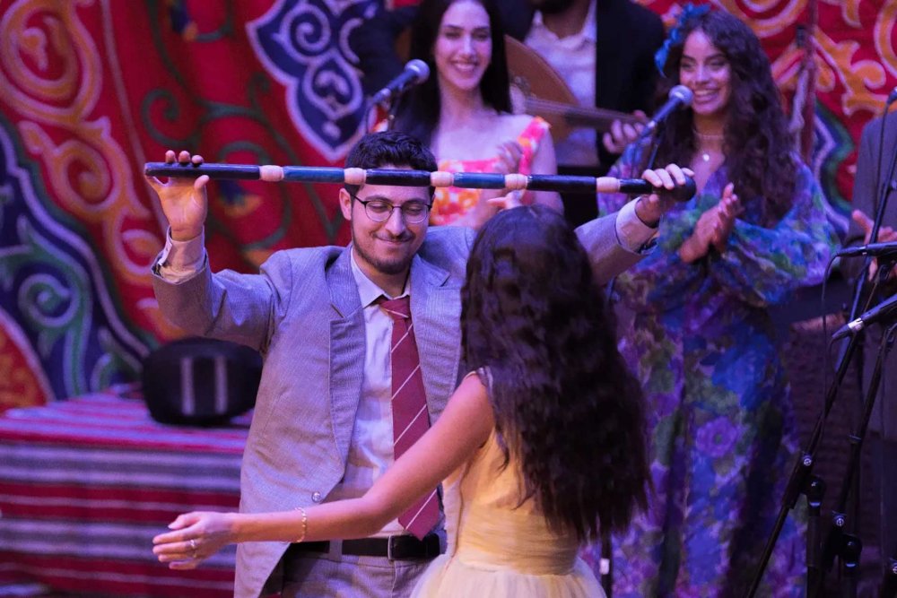 Palestinian wedding-style performance of “Shuyukh al-Tarab” in the Faisal Husseini Hall at the Yabous Cultural Centre in East Jerusalem, September 21, 2023