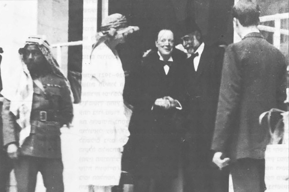Musa Kazim Pasha al-Husseini and Winston Churchill in Jerusalem, 1921, following the Cairo Conference