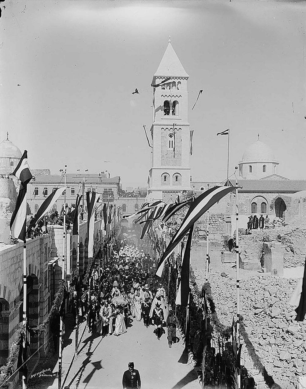 Emperor (Kaiser) Wilhelm II of Germany, his wife, and cortege on a state visit to Jerusalem, October 31, 1898