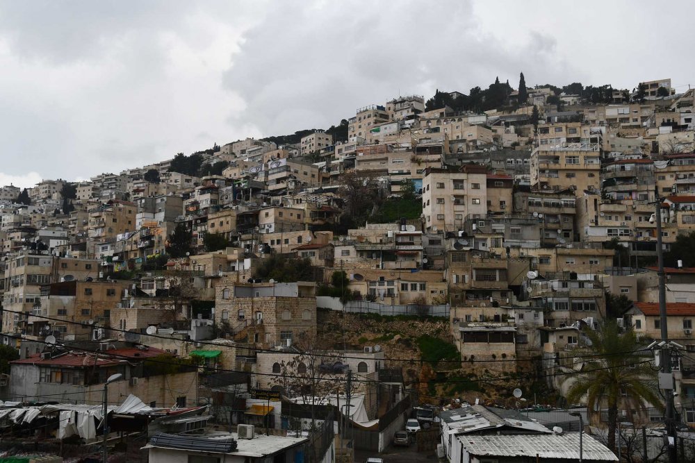 Homes, buildings, and structures in the Palestinian neighborhood of Silwan