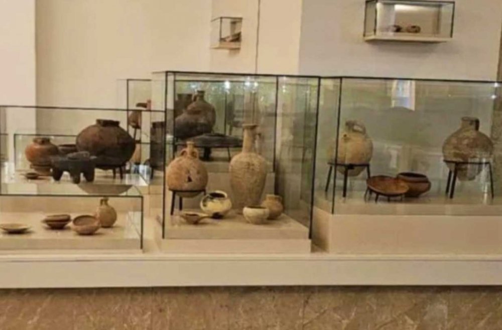  A collection of artifacts taken from Gaza on display in cases in the Israeli Knesset, January 2024