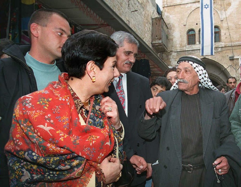 Hanan Ashrawi, candidate for a Jerusalem seat in the PLC, campaigns in Jerusalem’s Old City, January 2, 1996.