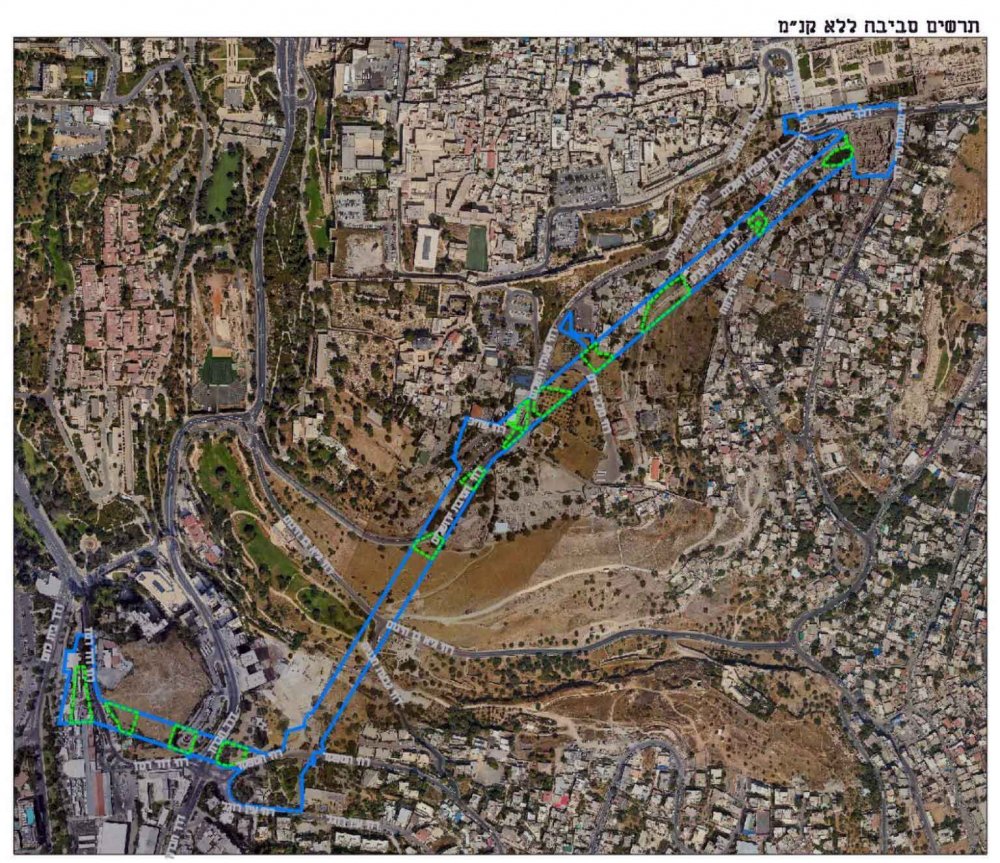 Map of the route of the cable car through the Palestinian neighborhood of Silwan in East Jerusalem