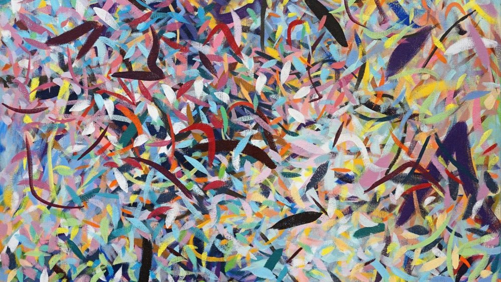 Samia Halaby’s abstract paintings moved more toward vibrant brushstrokes.