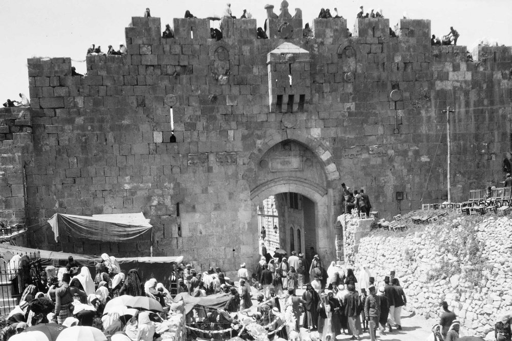 The annual Jerusalem Nabi Musa Festival at Damascus Gate (Bab al-Amud). Taken between April 19, 1921 and May 19, 1923.