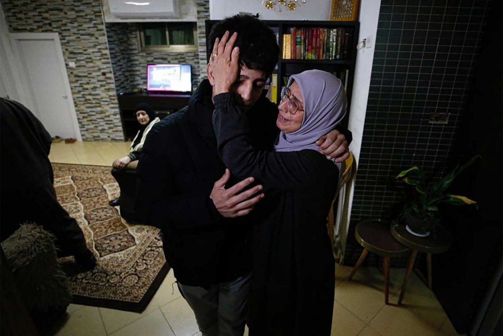A young Palestinian boy was released from an Israeli jail and reunited with his family in East Jerusalem in November 2023.