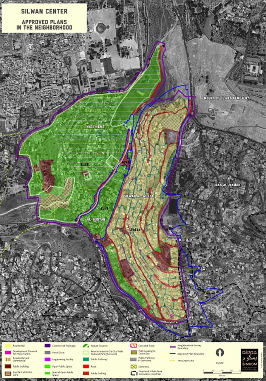 A map depicting approved Israeli plans the center of Silwan, a Palestinian neighborhood in Jerusalem