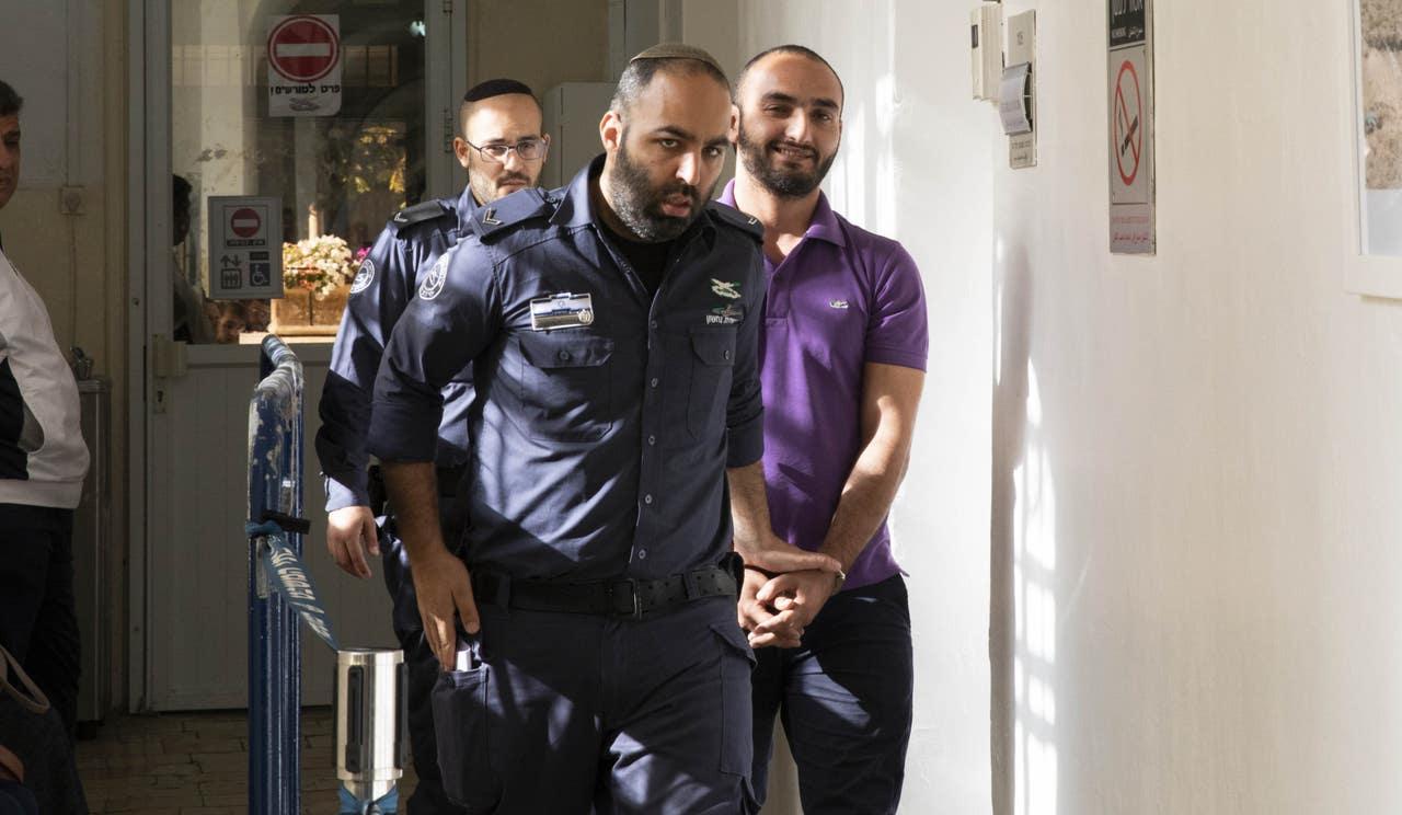 Mustafa al-Kharouf, right, in the Jerusalem Magistrate’s Court in 2017