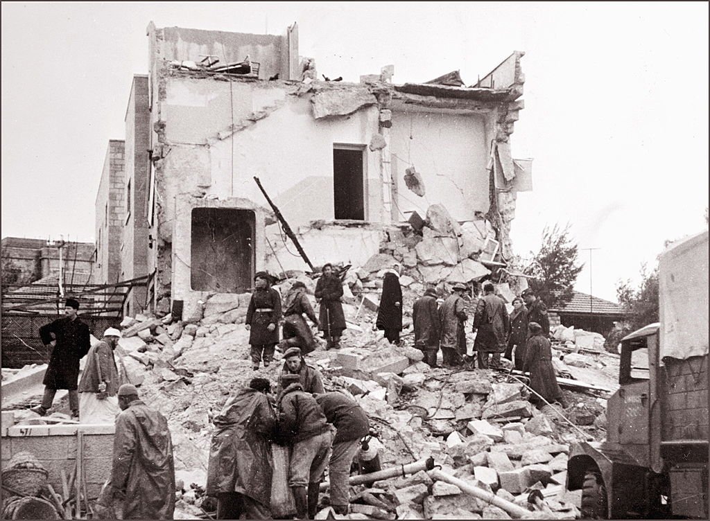 Aftermath of the bombing of the Semiramis Hotel in the New City neighborhood of Qatamon, January 1948