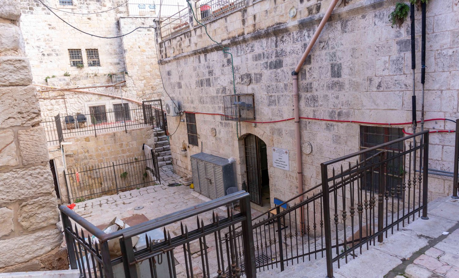 The entrance to the soup kitchen, viewed from above, in the Old City of Jerusalem