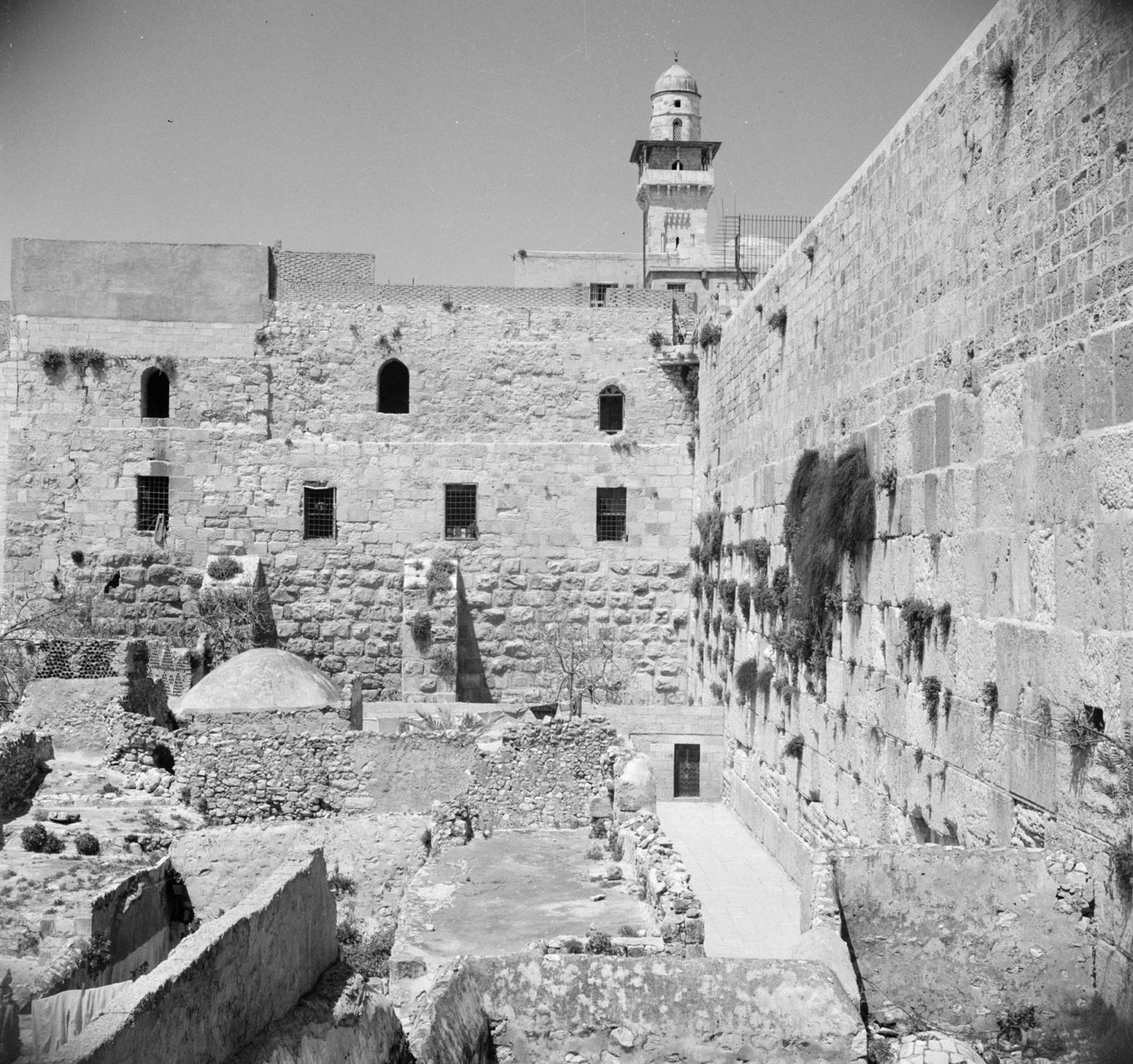 View of the Moroccan Quarter and the Western (al-Buraq) Wall, with a passageway cleared by the Ottoman Empire