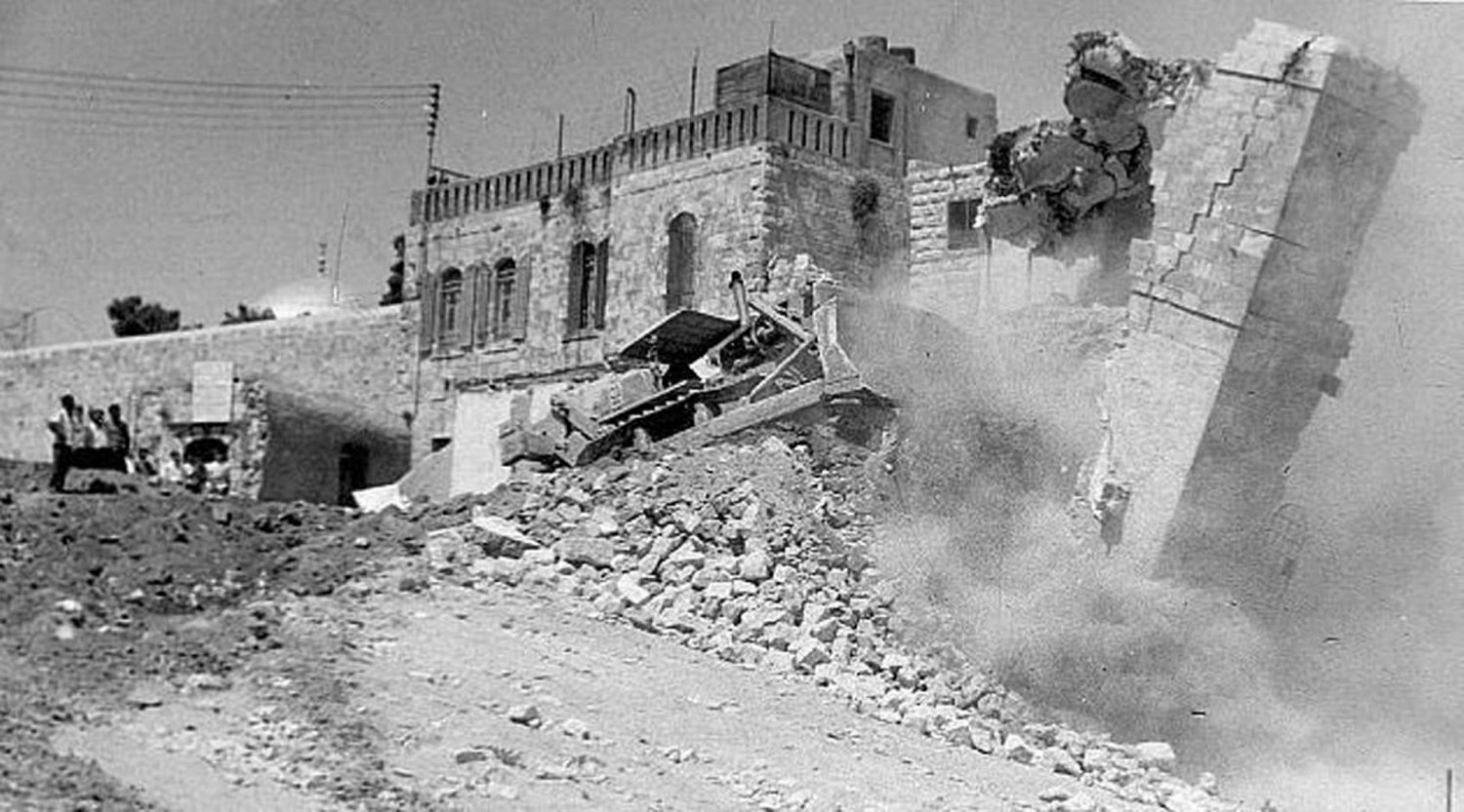 Israeli bulldozers demolish the Moroccan Quarter, June 1967