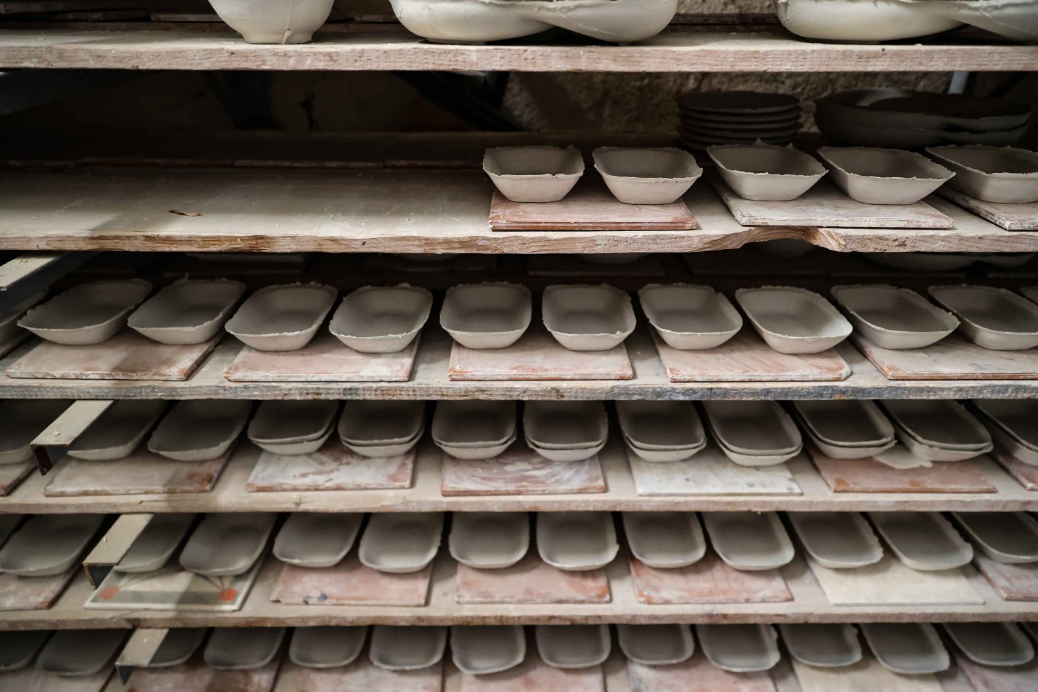 Plain clay ceramic art waits to be hand painted at the Balian design studio in East Jerusalem