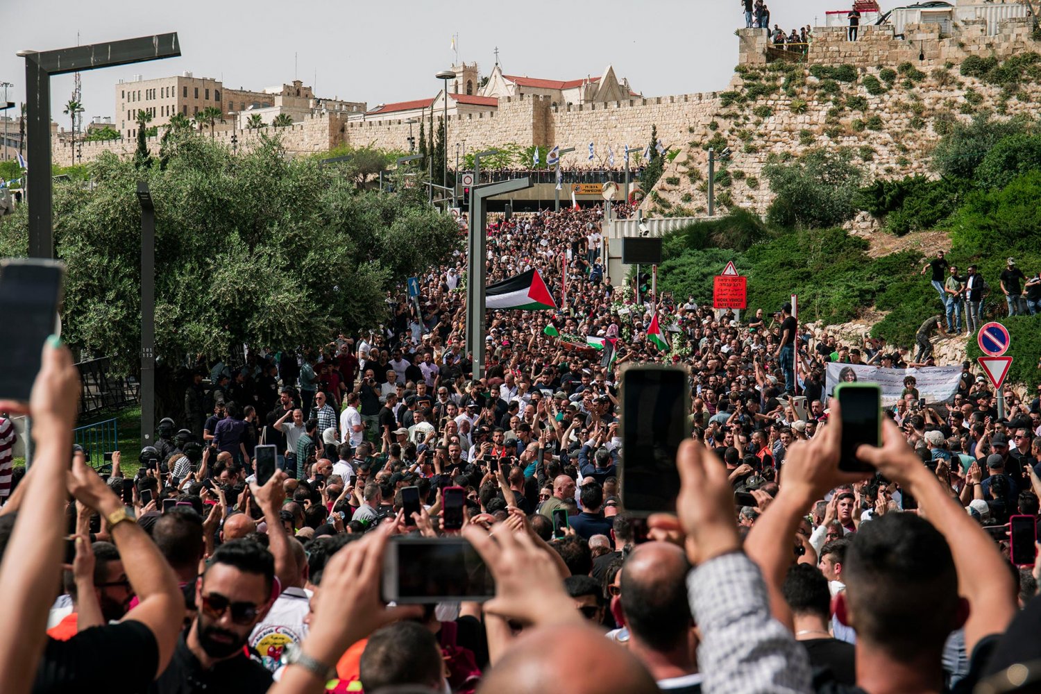 The march from the church to the cemetery, funeral of Shireen Abu Akleh, East Jerusalem, 2022